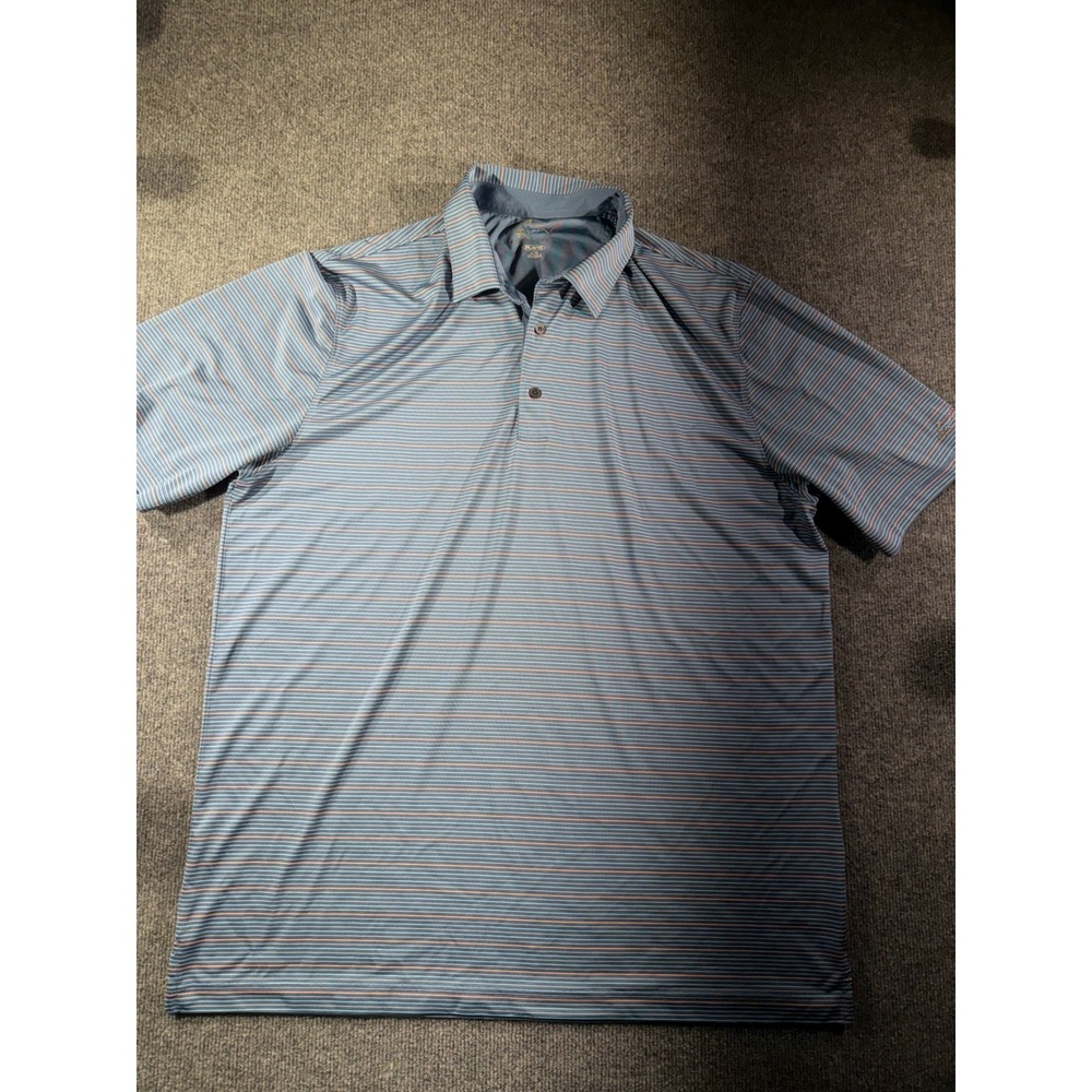 Greg Norman Polo Shirt Mens XL Blue Excellent Striped Play Dry G7XSK178